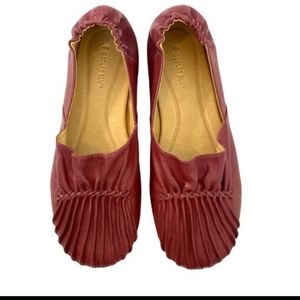 Chocolat Blu red flat leather loafers